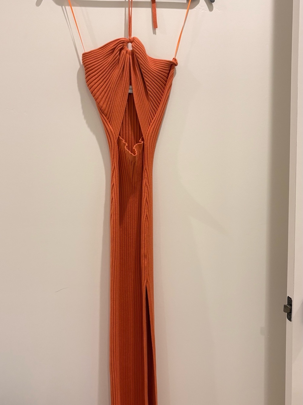 Ribbed Halter Maxi Dress in Burnt Orange